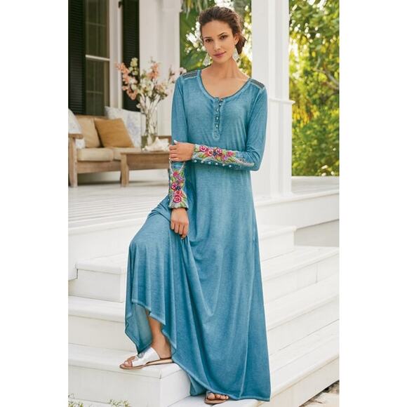 Soft Surroundings Dresses & Skirts - Soft Surroundings AVA Maxi Size Medium Dress Beaded EMBROIDERED Crochet